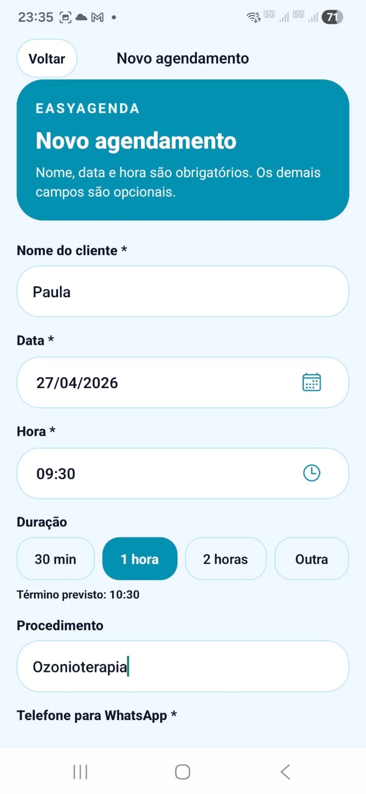 EasyAgenda — Novo agendamento